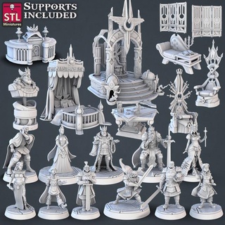 royal court set stl miniatures Tabletop Characters & Creatures Fantasy Universe 3D Printable Terrain characters decoration king prop queen wargames bed tabletop princess throne d&d forniture advisor 3d print model - Mito3D
