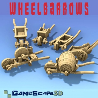 brouettes gamescape3d ferme construction marchande exploitation minière paysan métiers roue barils 3d print model - Mito3D