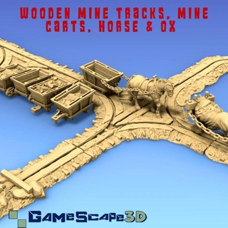 wooden mining tracks & mining cart gamescape3d tracks horse mine dwarf cart trolly ox dwarves minetracks mining tracks miningcart mining cart  3d print model - Mito3D