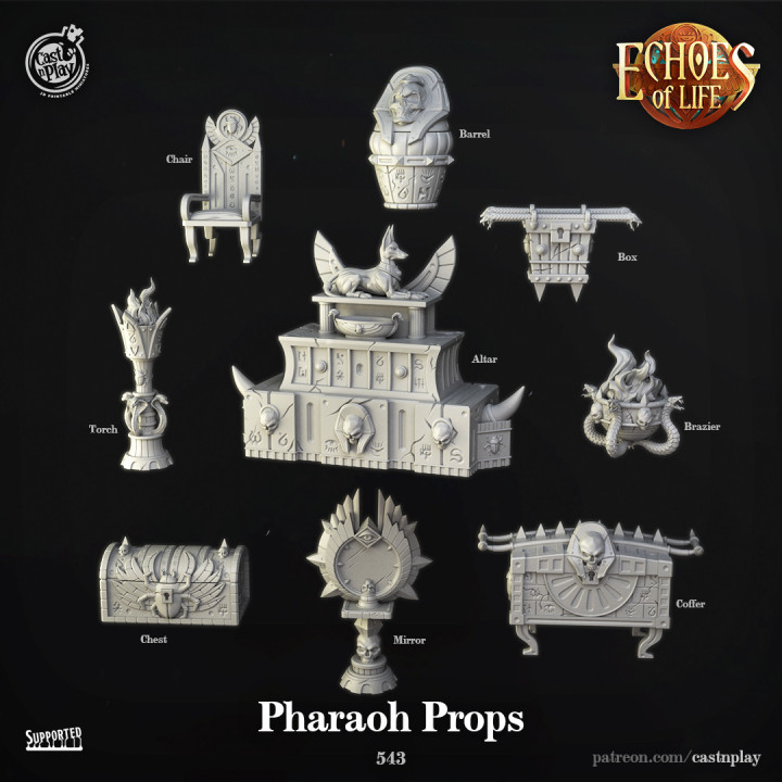 Pharao Requisiten pre supported Besetzung abspielen Umgebung Fantasie Terrain Pharaon Bits egipt Castnplay unterstützt 3D print model - Mito3D