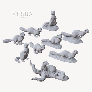 donnole impostato Vesna scolpisce giocattoli Giochi animale creatura figure tavolo personaggi creature dungeon fantasia rpg donnola 3d print model - Mito3D