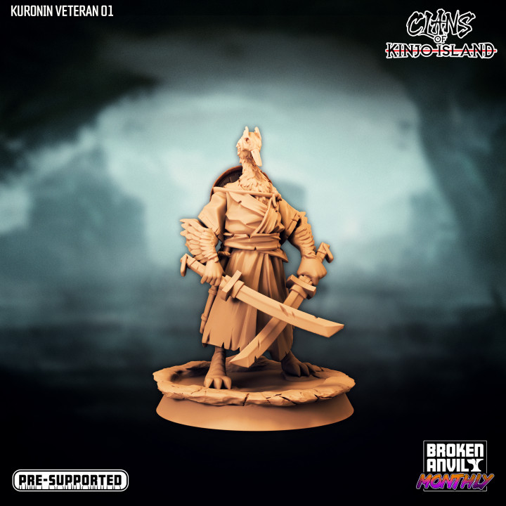 Clans falten Insel Kuronin Veteran 01 gebrochen Amboss Miniaturen Tischplatte Zeichen Kreaturen Fantasie Universum japanisch Schwert Krieger Kran asiatisch dnd Tischspiele ttrpg 3D print model - Mito3D