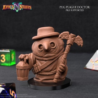pug plague doctor miniature - pre-supported epics n stuffs cute dog dragons dungeons fantasy player boardgame tabletop doge dnd pathfinder ttrpg 5e epicsnstuffs 3d print model - Mito3D