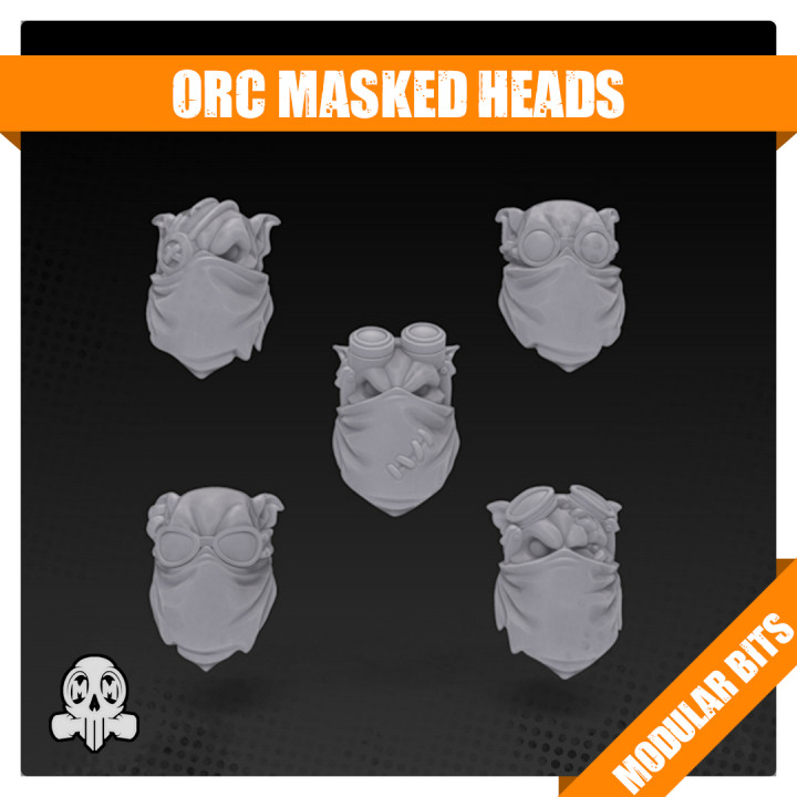 orc masked heads - bits malicious mini's kit mask modular ork space wargaming bandit 28mm expansion outlaw 3D print model - Mito3D