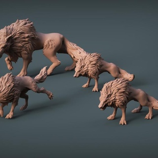wolfs pack imp3dsion Tabletop Characters & Creatures Fantasy Universe animals collection wild wolf hunter assassins bundle savage lobos manada 3d print model - Mito3D