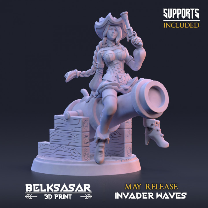 pin deepsea wondermaker belksasar 3dprint Tabletop Characters & Creatures Fantasy Universe hat belt pirate pistol weapon wood choker cannon corset flintlock pinup womens skirt straps dynamic harness braids courtesan pantyhose ankleboots 3D print model - Mito3D