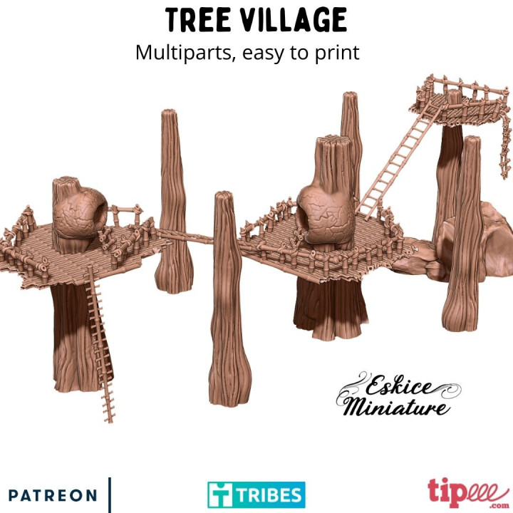 árvore Vila Eskice miniatura tampo mesa 3D imprimível terreno fantasia Estrela madeira guerras decoração jogo guerra Cidade legião 28mm sequóia cenário bosque arbre 1 72 floresta swl 3D print model - Mito3D