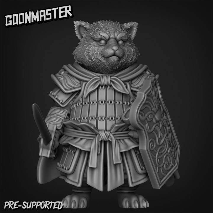 rosso panda swordsman2 avanti maestro tavolo personaggi creature fantasia universo animale esercito combattente cavaliere soldato wargaming guerriero banner miniatura paladino orientale dnd terracotta antropomorfo spadaccino 3D print model - Mito3D