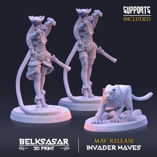 wild huntress manifestation variants belksasar 3dprint Tabletop Characters & Creatures Fantasy Universe animal detailed fantasy female pirate pistol wood hunter choker corset boardgame panther flintlock dnd trainer braid skirt straps whip ankle boots 3d print model - Mito3D