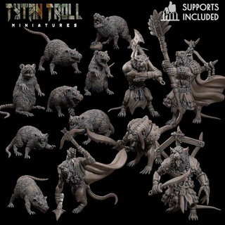 may22 patreon bundle pre-supported tytantroll miniatures dragons dungeons fantasy giant scale minis dnd 32mm may rats ratman presupported ratmen 3d print model - Mito3D