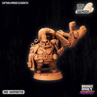 cieli daemoor Capitano amrigg cloudkith rotto incudine miniature tavolo personaggi creature fantasia universo steampunk pinze nuvole tubi pirati dnd Catene giochi ttrpg dnd5e 3d print model - Mito3D