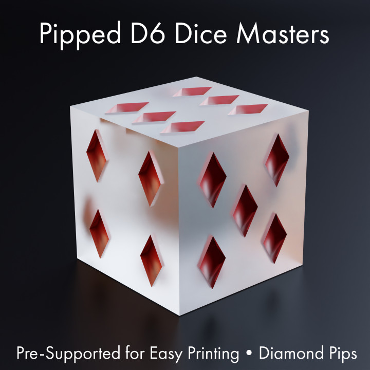 dice masters - sharp-edged diamond pipped d6 - pre-supported theargentrose  Tabletop Tabletop accessories dice boardgames roleplaying tabletop d6 roleplayinggames dicemasters sharpdice pipped masterdiceset diydice  3D print model - Mito3D