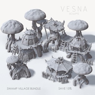 palude villaggio bundle Vesna scolpisce tavolo 3D stampabile terreno fantasia edifici goblin capanna scenario 3d print model - Mito3D