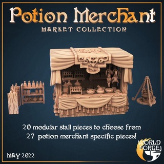 potions merchant market stall world forge miniatures Tabletop 3D Printable Terrain Fantasy fantasy magician terrain magic dnd scenery spells vendor seller 3d print model - Mito3D