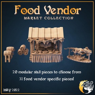 food vendor market stall world forge miniatures Tabletop 3D Printable Terrain Fantasy fantasy terrain store meat dnd scenery pies chef seller 3d print model - Mito3D