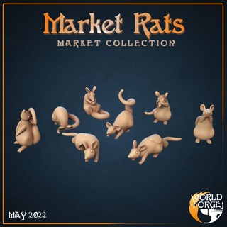 mignonne marché rats x8 monde forger miniatures jouets Jeux animal créature figures table personnages créatures fantaisie univers animaux dnd souris 3d print model - Mito3D