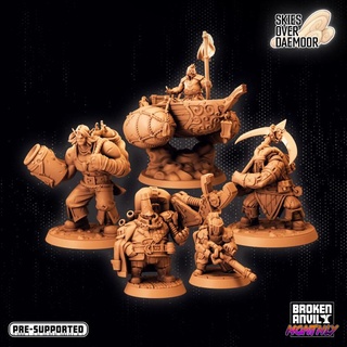 skies daemoor - heroes pack broken anvil miniatures Tabletop Characters & Creatures Fantasy Universe female steampunk tabletop captain pirates dnd airship merchant tabletopgames ttrpg 3d print model - Mito3D