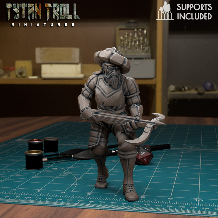 mercenary landskencht soldier 10 pre-supported tytantroll miniatures army dragons dungeons fantasy mini scale german dnd merc 32mm gloomhaven frosthaven landschneckt 3D print model - Mito3D