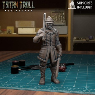 mercenary landskencht 2 soldier 01 pre-supported tytantroll miniatures army dragons dungeons fantasy mini scale german dnd merc 32mm gloomhaven frosthaven landschneckt 3d print model - Mito3D