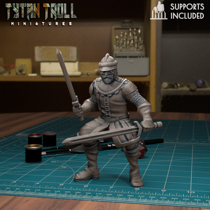 mercenary landskencht 2 soldier 02 pre-supported tytantroll miniatures army dragons dungeons fantasy mini scale german dnd merc 32mm gloomhaven frosthaven landschneckt 3D print model - Mito3D