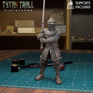 mercenary landskencht 2 soldier 04 pre-supported tytantroll miniatures army dragons dungeons fantasy mini scale german dnd merc 32mm gloomhaven frosthaven landschneckt 3d print model - Mito3D