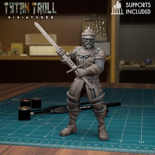 mercenary landskencht 2 soldier 05 pre-supported tytantroll miniatures army dragons dungeons fantasy mini scale german dnd merc 32mm gloomhaven frosthaven landschneckt 3d print model - Mito3D