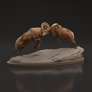 bighorn RAM luta cena animal cova miniaturas arte criatura figura estatueta realista escultura companheiro miniatura animais selvagens chifres diorama colecionável montanha 3d print model - Mito3D