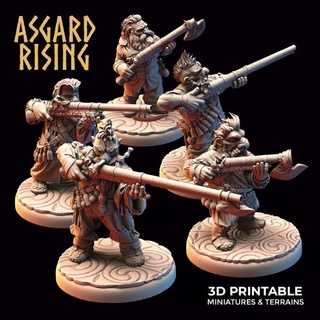 dwarf ranged dwarves clothes firearms short long barrels modular pre-supported asgard rising miniatures 3d stl fantasy hobby rpg warrior character miniature infantry firearm tabletopgames warband hooded asgardrising 3d print model - Mito3D