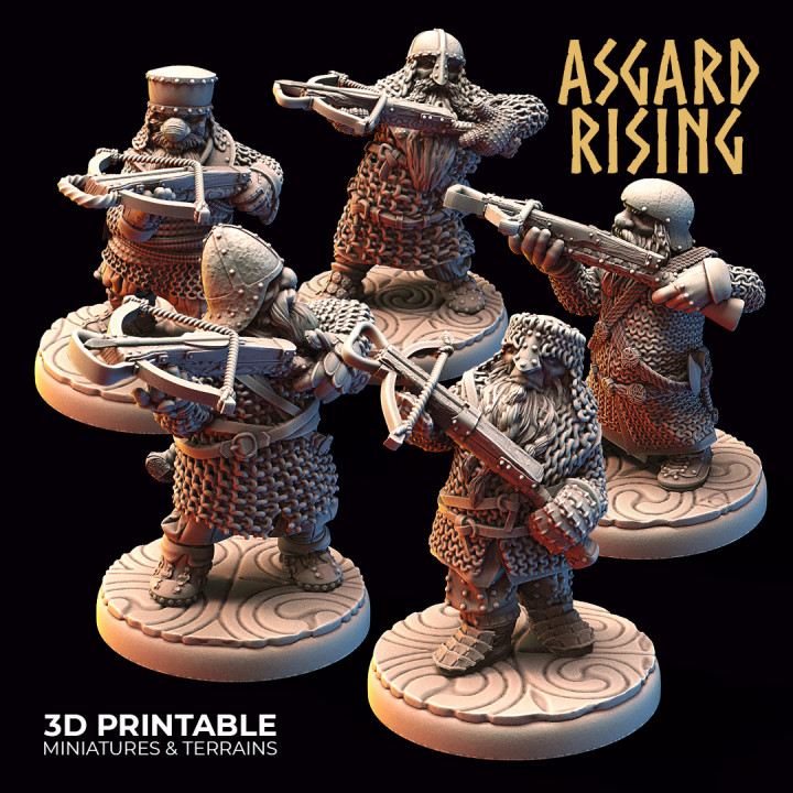 dwarf ranged dwarves chain mail crossbows modular pre-supported asgard rising miniatures 3d stl fantasy hobby rpg warrior character miniature infantry firearm tabletopgames warband asgardrising 3D print model - Mito3D