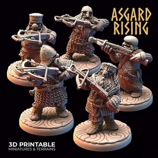 dwarf ranged dwarves chain mail crossbows modular pre-supported asgard rising miniatures 3d stl fantasy hobby rpg warrior character miniature infantry firearm tabletopgames warband asgardrising 3d print model - Mito3D
