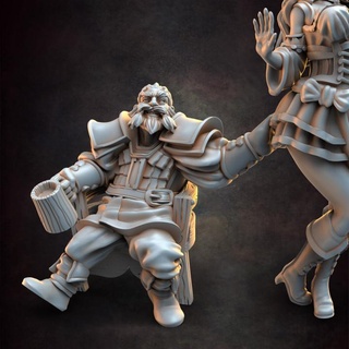 drunken dwarf b red clay collectibles Tabletop Characters & Creatures Fantasy Universe Store beer dwarven drunk tavern barmaid 3d print model - Mito3D