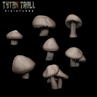 basing pack - mushrooms tytantroll miniatures fantasy dnd bases fungi diarama toadstools detailing 3d print model - Mito3D