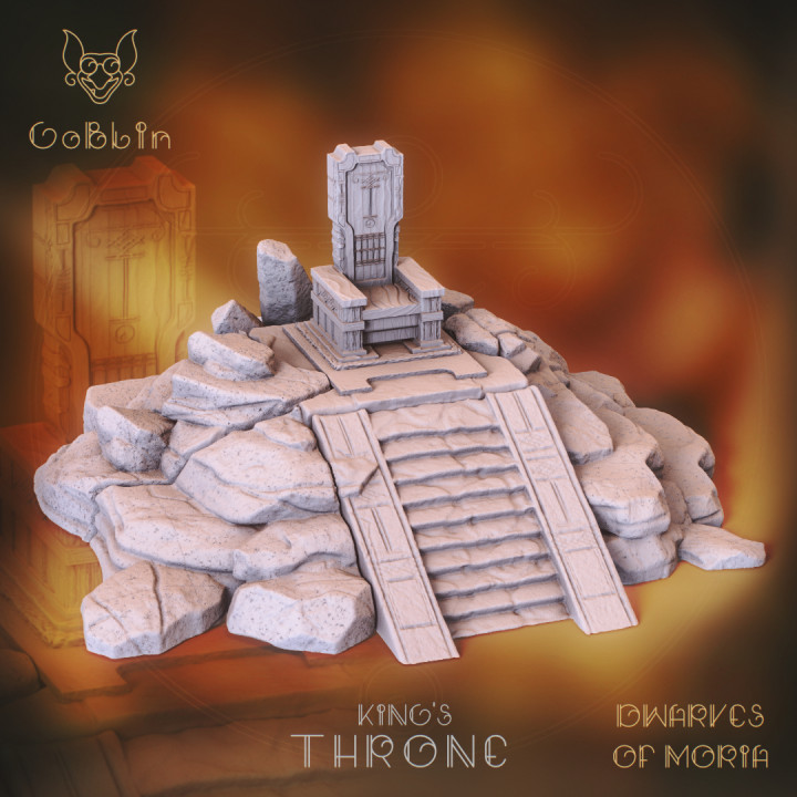 rois trône nains moria lutin art studios table 3D imprimable terrain fantaisie hache figurine Jeux highdetail Roi miniatures rpg jouets guerre marteau guerrier peinture 3dprinting jeu plateau nain dnd scénario 3dminiature 3D print model - Mito3D