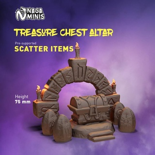 pre-supported scatter scenery may 2022 release naga minis Tabletop 3D Printable Terrain Fantasy mini stone terrain treasure miniature base arc dungeonsanddragons tabletop diorama rune chest dnd altar ttrpg decoratedbase 3d print model - Mito3D