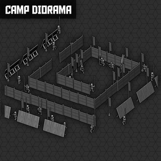 samurai acampamento diorama smol miniaturas tampo mesa 3D imprimível terreno fantasia parede bandeira guerra barreira 3d print model - Mito3D