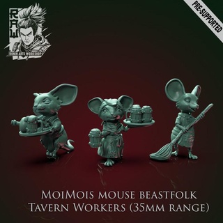 moimois pack 1 - mousefolk workers hector moran Tabletop Characters & Creatures Fantasy Universe cute fantasy miniatures rpg mouse dungeonsanddragons tabletop minis dnd 35mm pathfinder tavern mice beastfolk raw npcs roninartsworkshop waiters 3d print model - Mito3D