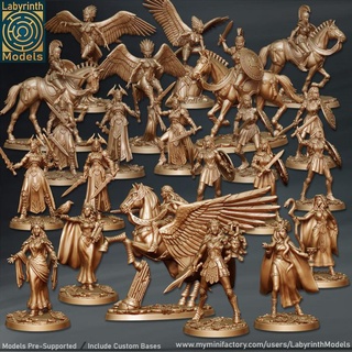 amazons collection vol 2 - 32mm scale labyrinth models Tabletop Characters & Creatures Fantasy Universe dungeons fantasy hero rpg wargaming warhammer warrior character miniature boardgame tabletop pegasus wargame patreon d&d knights sorceress warriors priestess medusa sorcerer riders 3d print model - Mito3D