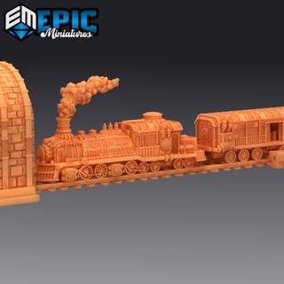 steam-tech express train steampunk construct mechanical driving locomotive epic-miniatures driving fantasy mechanical medieval monster rpg train warhammer tech steampunk sla enemy locomotive tabletop steam dungeon dnd pathfinder construct npc express pre-supported supported pre  3d print model - Mito3D