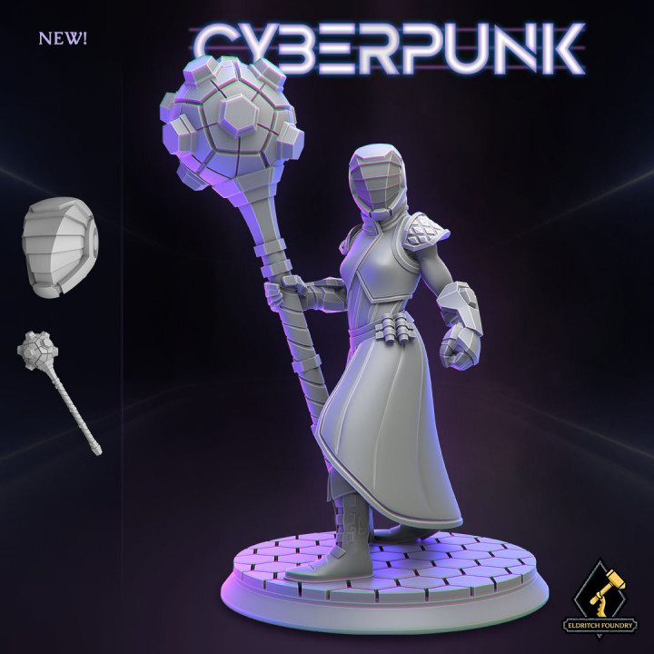 cyber priest eldritch foundry Tabletop Characters & Creatures Sci-Fi Universe stl wargaming miniature scifi tabletop cyberpunk dnd pathfinder starfinder shadowrun 3D print model - Mito3D