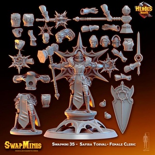 swapmini 35 safira torval fêmea clérigo Heróis bestas tampo mesa personagens criaturas fantasia universo 3d print model - Mito3D