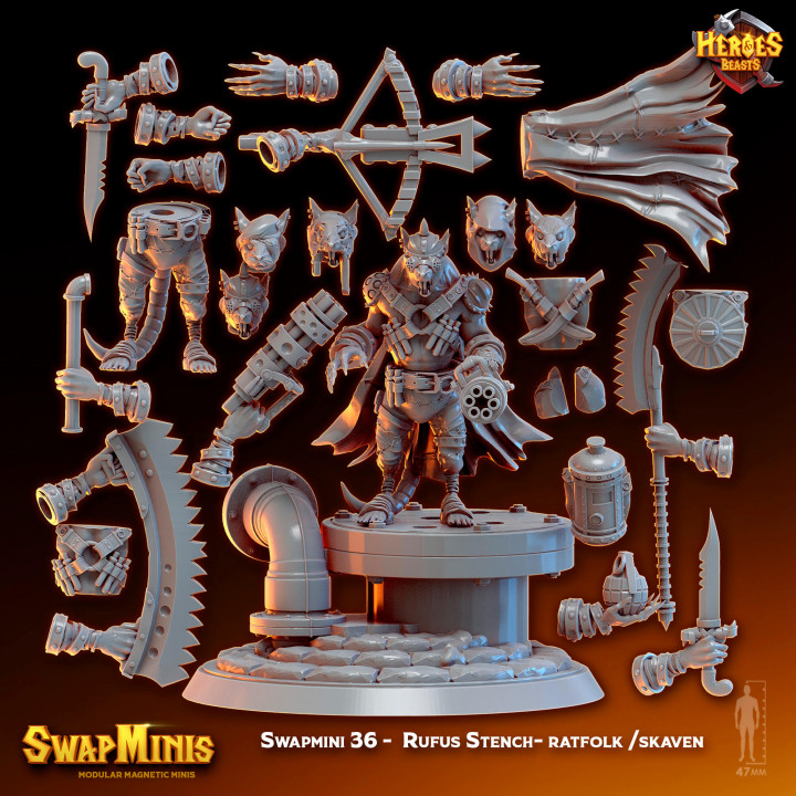 takas mini 36 rufus stench Ratfolk Skaven kahramanlar canavarlar masaüstü karakterler yaratıklar fantezi Evren sıçan fare kanalizasyon 3D print model - Mito3D