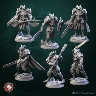 dragonborn knights 6 miniatures set 32 mm pre-supported white werewolf tavern Tabletop Characters & Creatures Fantasy Universe characters creature monster rpg monsters creatures dnd bundle pathfinder ttrpg 3d print model - Mito3D