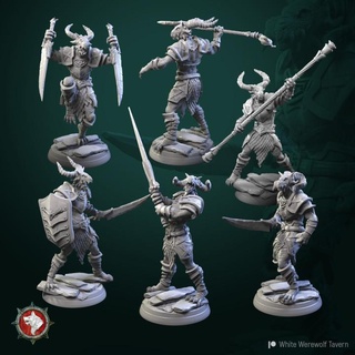 dragonborn warriors 6 miniatures set 32 mm pre-supported white werewolf tavern Tabletop Characters & Creatures Fantasy Universe creature monster character dnd 3d print model - Mito3D