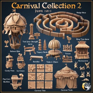 mirthlight carnival 2 collection world forge miniatures Tabletop 3D Printable Terrain Fantasy candy environment fantasy fence food game party table balloon bench popcorn challenge tiles dnd ride event strength hedge topery 3d print model - Mito3D