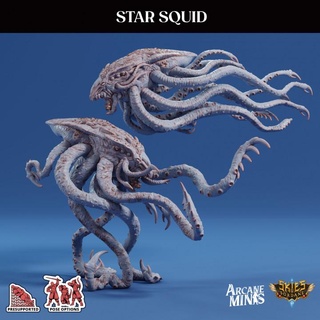 star squid arcane minis claws dragon dragons dungeons float fly roleplay rpg scale magic steampunk tentacle dungeon pincers tentacles flight d&d 28mm dnd 35mm 32mm beak glide 5e eberron poses presupported pre-supported arcanapunk magipunk magitech sordane supported skies flight-stand 3d print model - Mito3D