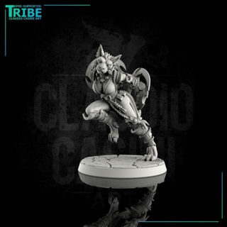 0085 femelle félinidé ninja guerrier lames Claudio gâchis art table personnages créatures fantaisie univers catfolk tabaxi rakshasa 3d print model - Mito3D