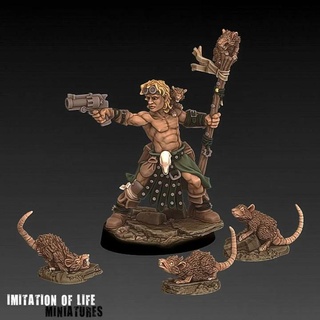 beast master imitation life miniatures Tabletop Characters & Creatures Fantasy Universe dragons dungeons warhammer rat necromunda fallout handler post-apocalyptic druid stargrave shaman 40000 beastmaster rats presupported herder this-is-not-a-test giant-rat 3d print model - Mito3D