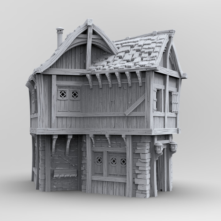 Ankrabourg sivil ev 1 3dlayeredscenery masaüstü 3D yazdırılabilir arazi fantezi bina Ortaçağa ait Warhammer Zindanlar Ejderhalar dnd manzara liman Mordheim Tudor yıl 3D print model - Mito3D