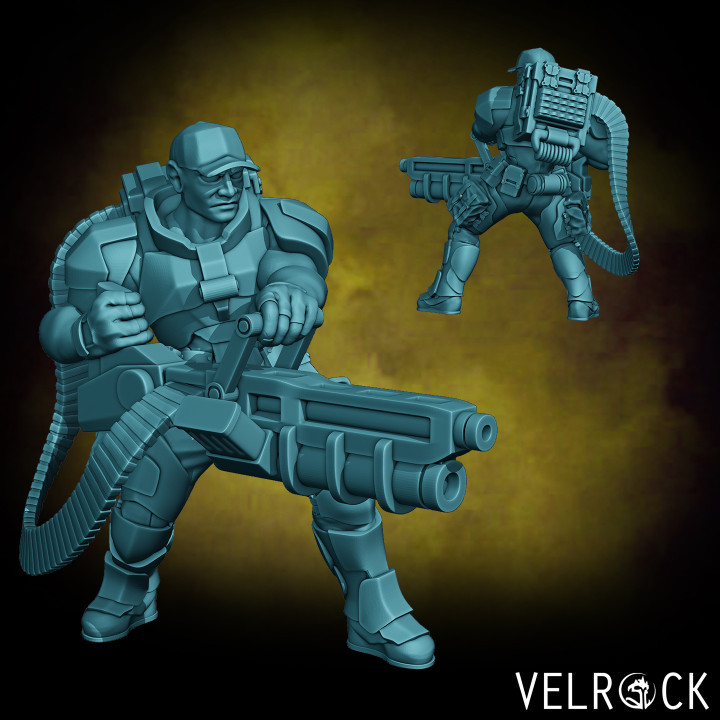 tempestade guardas veterano artilheiro 2 pré suportado velrock arte miniaturas tampo mesa personagens criaturas Sci Fi universo 40k soldado martelo guerra scifi localizador estrelas 3D print model - Mito3D