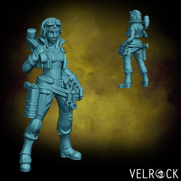 tempestade guardas veterano mecânico 1 pré suportado velrock arte miniaturas tampo mesa personagens criaturas Sci Fi universo 40k soldado martelo guerra scifi localizador estrelas 3D print model - Mito3D